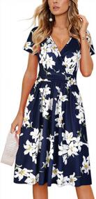 img 4 attached to Floral Chic: OUGES Women'S V-Neck Summer Dress With Pockets