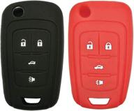 lemsa 2pcs rubber silicone flip key fob cover for chevy camaro/cruze/equinox/sonic/keyless entry remote protector bag holder - black/red логотип