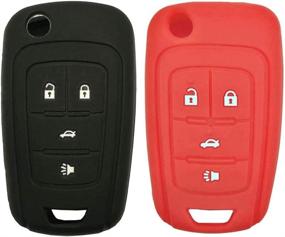 img 4 attached to LemSa 2Pcs Rubber Silicone Flip Key Fob Cover for Chevy Camaro/Cruze/Equinox/Sonic/Keyless Entry Remote Protector Bag Holder - Black/Red