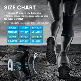 img 2 attached to Millenti Knee Brace Compression Sleeve - Side Stabilizers & Patella Gel Pad, Knee Pain Running, Arthritis, ACL, Basketball, Football, Gym, Meniscus Tear, (Single) Black Blue, See Chart Size L, KB02LBU