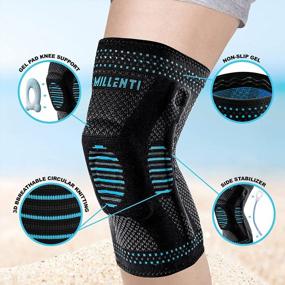 img 3 attached to Millenti Knee Brace Compression Sleeve - Side Stabilizers & Patella Gel Pad, Knee Pain Running, Arthritis, ACL, Basketball, Football, Gym, Meniscus Tear, (Single) Black Blue, See Chart Size L, KB02LBU