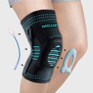 millenti knee brace compression sleeve - side stabilizers & patella gel pad, knee pain running, arthritis, acl, basketball, football, gym, meniscus tear, (single) black blue, see chart size l, kb02lbu logo