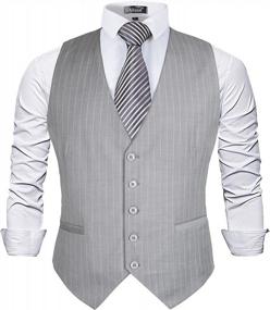 img 4 attached to Men'S Pinstripe Business Suit Vest - Formal Dress Tuxedo Waistcoat By Alizeal