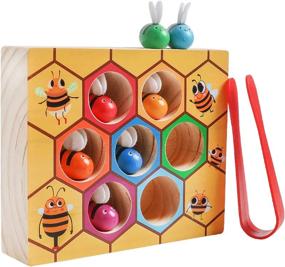 img 4 attached to Toddler Fine Motor Skill Toy, Clamp Bee To Hive Matching Game, Montessori Wooden Bee Hive Toys For Toddlers,Wood Color Sorting Puzzle Early Learning Preschool Educational Gift For 2 3 4 Years Old Kids