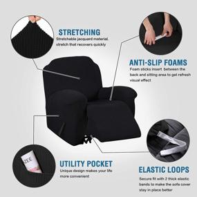 img 1 attached to Super Stretch Recliner Chair Covers - Form Fitted Slipcovers For Standard And Oversized Power Lift Recliners - Soft Thick Jacquard Fabric - Black - Pack Of 2 By H.VERSAILTEX