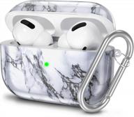 white marble protective shockproof hard case cover with keychain for apple airpods pro 3rd (2019) charging cases - compatible with airpods pro accessories. logo