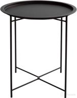 🌑 frosted black folding tray metal side table - small round end table for indoor or outdoor use - anti-rust, waterproof snack table - accent coffee table - dimensions: (h) 20.28", (d) 18.11 logo