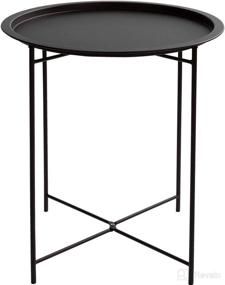 img 4 attached to 🌑 Frosted Black Folding Tray Metal Side Table - Small Round End Table for Indoor or Outdoor Use - Anti-Rust, Waterproof Snack Table - Accent Coffee Table - Dimensions: (H) 20.28", (D) 18.11