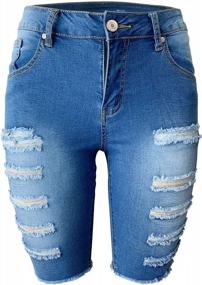 img 4 attached to Get Comfy And Fashionable With Aodrusa'S Womens Elastic Waist Denim Shorts