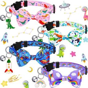 img 4 attached to 🐱 Stylish and Safe: 4 Packs Cat Collar with Bow Tie & Bells - Adjustable, Breakaway, Cute Patterns for Male and Female Cats