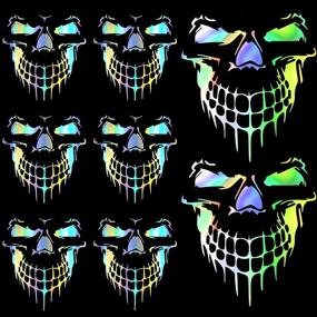 img 4 attached to 🚗 Skull Car Stickers: 8-Piece Multicolored 3D Reflective Decals for Auto Exterior, Waterproof & Self-Adhesive Vinyl Bumper Stickers