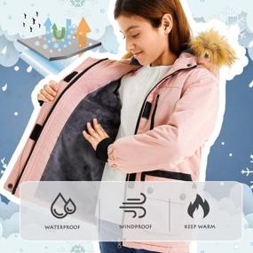 img 1 attached to Водонепроницаемая ветрозащитная зимняя лыжная куртка для девочек, флисовое зимнее пальто, дождевик с капюшоном на открытом воздухе