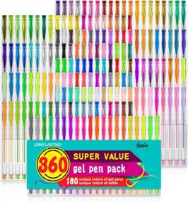 img 4 attached to Feela 360 Colors Gel Pens Set 180 Unique Gel Pen Plus 180 Refills For Adult Coloring Books Drawing