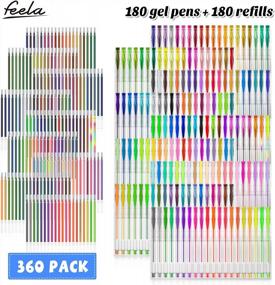 img 3 attached to Feela 360 Colors Gel Pens Set 180 Unique Gel Pen Plus 180 Refills For Adult Coloring Books Drawing
