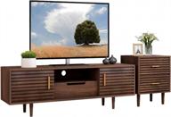 mecor mid-century modern tv stand w/end table домашний мультимедийный развлекательный центр набор для телевизоров до 60 дюймов, тумба для хранения тв-консоли гостиная коричневый логотип
