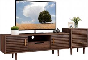 img 4 attached to Mecor Mid-Century Modern TV Stand W/End Table Home Media Entertainment Center Set For TVs Up To 60",TV Console Storage Cabinet Living Room Brown
