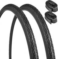 2 pack 26" road bike tires & tubes - 37-590, 26x1.3/8 av 32mm valve compatible with black logo