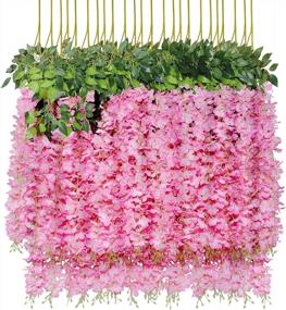 img 4 attached to Pink Artificial Fake Wisteria Vine Rattan Hanging Garland Silk Flowers String Home Party Wedding Decor 43.2 Feet (12 Pack)