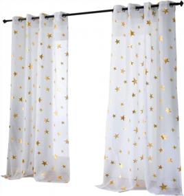 img 4 attached to Kotile Sheer Door Curtain Panels With Gold Foil Star Pattern - Perfect For Nursery Or Kid'S Bedroom (2 Panels, 52X63 Inches)