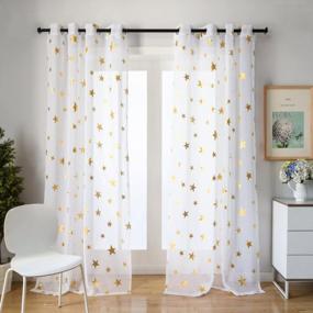 img 3 attached to Kotile Sheer Door Curtain Panels With Gold Foil Star Pattern - Perfect For Nursery Or Kid'S Bedroom (2 Panels, 52X63 Inches)