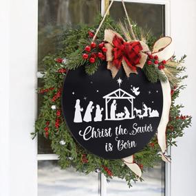 img 1 attached to Christmas Door Sign Wreath For Front Door Nativity Ornaments Jesus Christ The Savior Is Born Rustic Farmhouse Buffalo Plaid Decorations Christian Hanging Decor For Fireplace Porch Indoor Outdoor BLACK