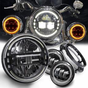 img 4 attached to 7 Inch LED Headlight + 4.5 Inch LED Fog Lights With White/Yellow Halo Ring + Headlight Bracket Compatible With Harley, DOT Approval, Black