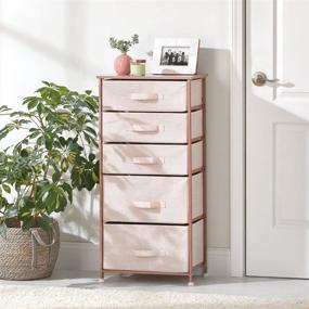 img 3 attached to 🗄️ mDesign Storage Dresser Furniture Unit - Tall Standing Organizer Tower for Bedroom, Office, Living Room, and Closet - 5 Drawer Removable Fabric Bins - Light Pink and Rose Gold Color Option