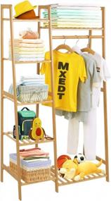 img 4 attached to Bamboo Clothing Rack With 5-Tier Storage Shelf For Coats, Jackets, Pants, Shoes, Plants - Perfect For Home, Laundry And Commercial Use (Ladder Design) By COOGOU