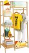 bamboo clothing rack with 5-tier storage shelf for coats, jackets, pants, shoes, plants - perfect for home, laundry and commercial use (ladder design) by coogou logo