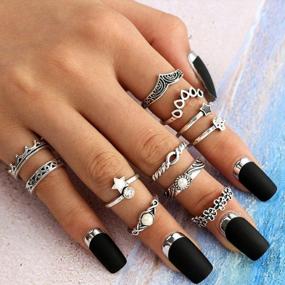 img 3 attached to YERTTER 11 PCS Vintage Silver Ring Set Crystal V Shape Flower Rings Set Crown Rings Set Joint Knuckle Ring Set Finger Rings Stackable Retro Mid Rings For Women And Girls