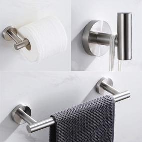 img 4 attached to VELIMAX SUS304 Stainless Steel 3-Piece Bathroom Hardware Set - Wall Mount Brushed Nickel Towel Rack, Robe Hook & Toilet Paper Holder (12" Bar)
