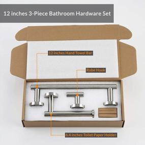 img 3 attached to VELIMAX SUS304 Stainless Steel 3-Piece Bathroom Hardware Set - Wall Mount Brushed Nickel Towel Rack, Robe Hook & Toilet Paper Holder (12" Bar)