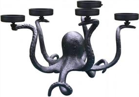 img 4 attached to Набор из 5 подсвечников Octopus Tealight - декор на Хэллоуин для стола, стола или камина (черный)