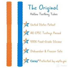 img 3 attached to 👶 Hollow Teething Tubes (6.8 inches) – Gentle Silicone Teething Toys for 3-6 Months & 6-12 Months Babies - BPA Free/Dishwasher & Refrigerator Friendly (Blue+Orange)