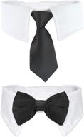 🐾 koolmox black dog bow and tie set with white collar: stylish tuxedo tux suits for medium to large dogs and cats - perfect for wedding, birthday, or valentine's day costumes - 2 pack black logo