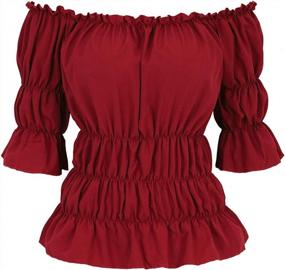 img 4 attached to Women'S Victorian Steampunk Pirate Shirt - Off Shoulder Smocked Blouse Tops For Renaissance Style