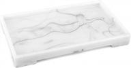white marble vanity tray for bathrooms, kitchens and countertops - luxspire toilet tank and sink storage organizer - decorative resin tray for makeup, towels, perfumes and more - 9.6 x 6 inches (m) logo