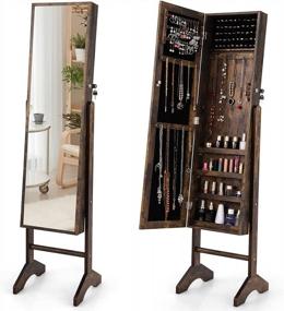 img 4 attached to CHARMAID Jewelry Organizer With Full Length Mirror, Standing Jewelry Armoire Cabinet With Lockable Door And 2 Keys, Stand Up Jewelry Box, Mirror With Jewelry Storage (Rustic Brown)