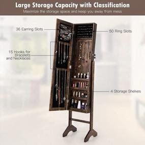 img 1 attached to CHARMAID Jewelry Organizer With Full Length Mirror, Standing Jewelry Armoire Cabinet With Lockable Door And 2 Keys, Stand Up Jewelry Box, Mirror With Jewelry Storage (Rustic Brown)
