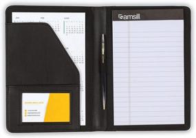 img 3 attached to Compact And Professional: Samsill Contrast Stitch Leather Small Portfolio For Men & Women - Ideal Business Padfolio With Mini Writing Pad (5X8), Black