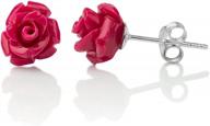 chuvora 925 sterling silver magenta pink resin blooming rose flower post stud earrings 9mm logo