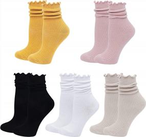 img 4 attached to Милые и игривые женские носки с рюшами и напуском - купите 5 пар прямо сейчас!