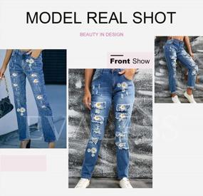 img 1 attached to 👖 Plaid Patch Boyfriend Skinny Distressed Denim Jean Pants by EVALESS - Ripped Jeans for Women