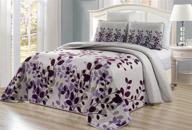 🛏️ stunning oversize 3-piece fresca quilt set: reversible bedspread coverlet queen size bed cover in purple, grey, and vine designs logo