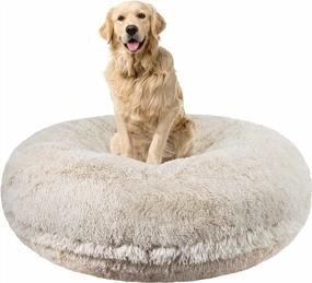 img 4 attached to Extra Plush Faux Fur Dog Bean Bed - Bessie &amp; Barnie Bagel Circle Водонепроницаемая кровать для собак со съемным моющимся чехлом - Успокаивающая кровать для домашних животных разных размеров и цветов
