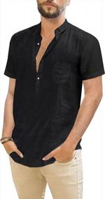 img 2 attached to Men'S Lightweight Cotton-Linen Henley Shirt With Long Sleeves, Lapel Collar, And Pockets - Perfect For Casual Wear