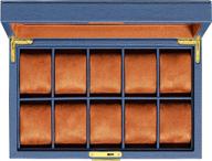 rothwell 10 slot leather watch box - luxury watch case display jewelry organizer - locking watch display case holder with large glass top - watch box organizer for men and women (blue/tan) logo
