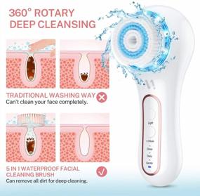 img 2 attached to Rechargeable Electric Facial Cleansing Brush - IPX7 Waterproof With 3 Mode & 5 Brush Heads For Exfoliating, Massaging & Removing Blackheads.