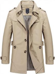 img 4 attached to Men'S Cotton Notched Collar Single Breasted Jacket Trench Coat Slim Fit Office Wear