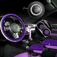 5 pieces bling car accessories set crystal diamond car steering wheel cover faux fur auto center console pad cup insert holders rhinestone ring sticker for car decor (purple) logo